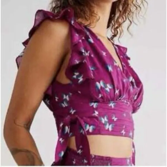 Free People Pretty Dayz Butterfly Wrap Crop Top Boho NWOT XL - Image 2