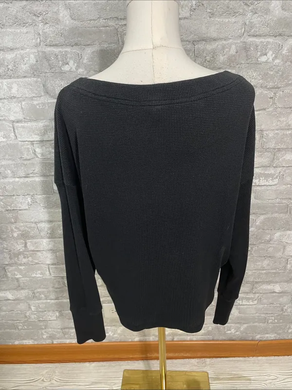 Anthropologie Akemi + Kin Black Waffle-Knit Boatneck Long Sleeve Top - Image 3