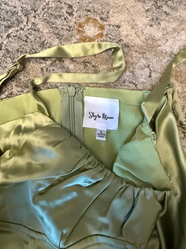 Sage Green Sky to Moon Mini Satin Dress - Image 3