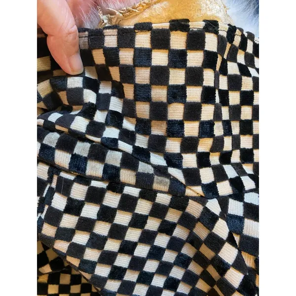 Rik Villa XS 2 Jacket Coat Checkerboard Black White Fur Collar Check Plaid Artsy - Image 10