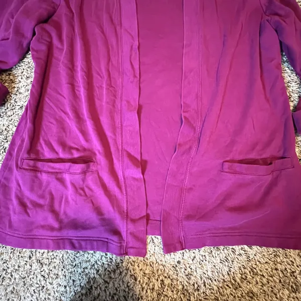 Croft & Barrow Womens Magenta 100% Cotton Open Front Cardigan‎ 3/4 Sleeve Large - Image 3