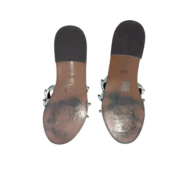 Coach White Gold-Beaded Isa Studded Strappy Flat Slide leather Sandals 7.5 - Image 4