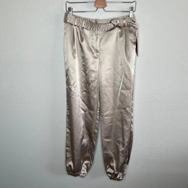 Maeve By Anthropologie Champagne Satin Jogger Dress Pants Size 2 metallic - Image 3