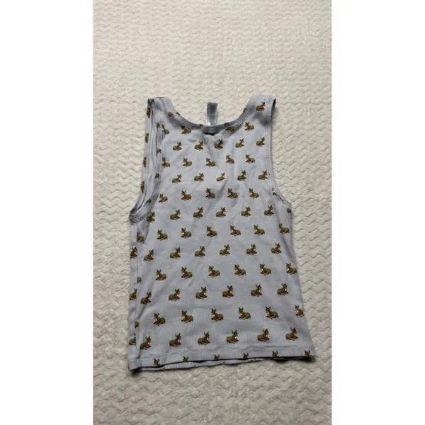 Skims Holiday Deer Ribbed Tank Top Light Blue Fawn Print Scoop Neck Womens M - Image 5