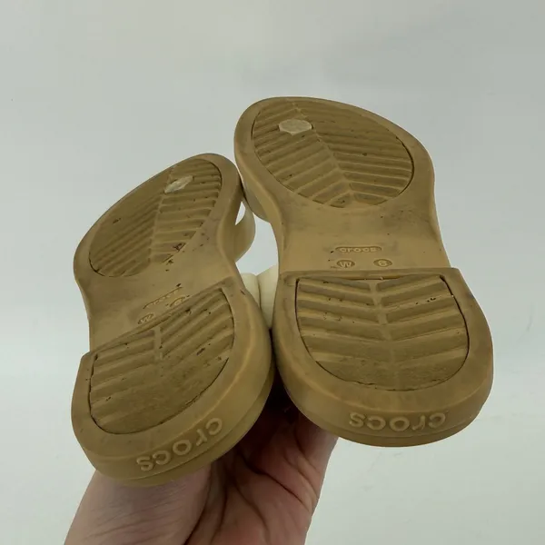Crocs Tulum Toe Post Toe Sandal White Tan Women 6 Strappy Slip On Flip Flop - Image 10