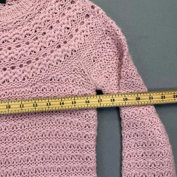 Lauren Ralph Lauren Pink Alpaca Blend Open Knit Crewneck Sweater Womens Medium - Image 3