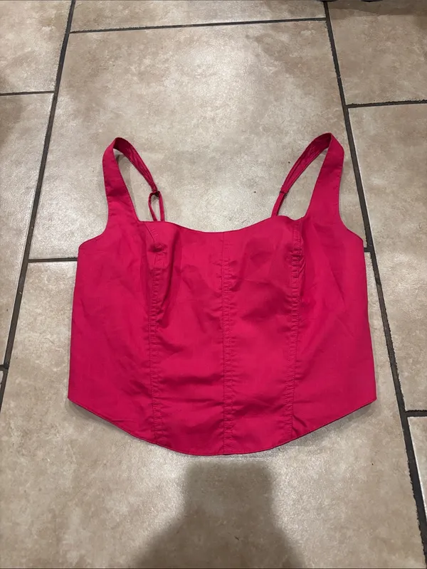 Abercrombie + Fitch Hot Pink Poplin Corset Tank - Image 5