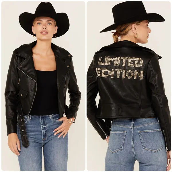 Azalea Wang Womens Studded Limited Edition Moto Biker Faux Leather Jacket Size M - Image 2
