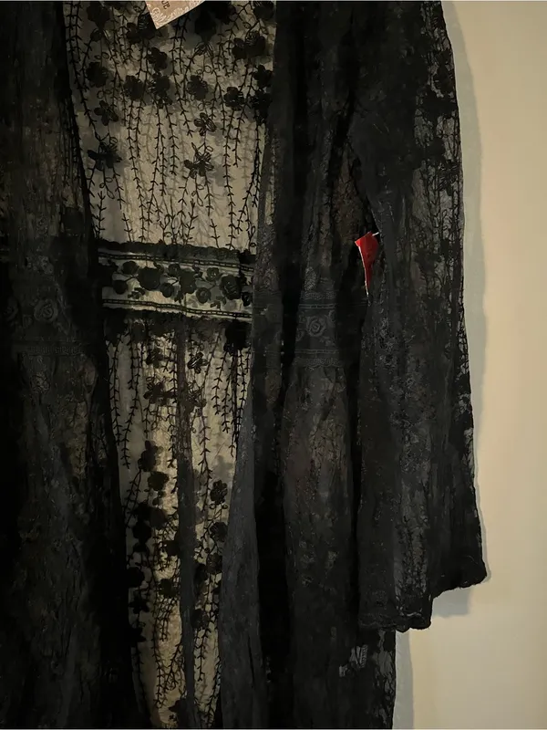 NWT Black Floral Lace Sheer Kimono Duster Cardigan Large Open Front Romantic - Image 3