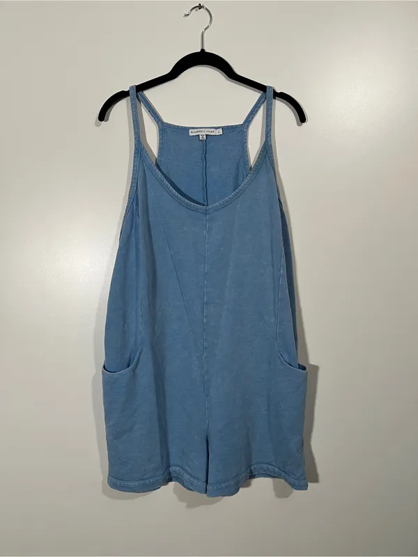 Sincerely Jules Romper Playsuit in Chambray Size Large with Pockets Flowy Boho - Image 2