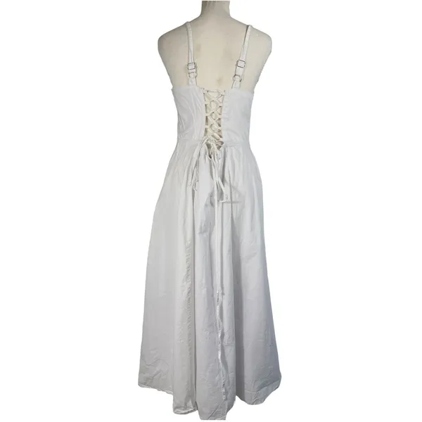 Haute Monde Maxi Dress Womens L White Corset Lace Up Back Slit Boho Bridal - Image 17