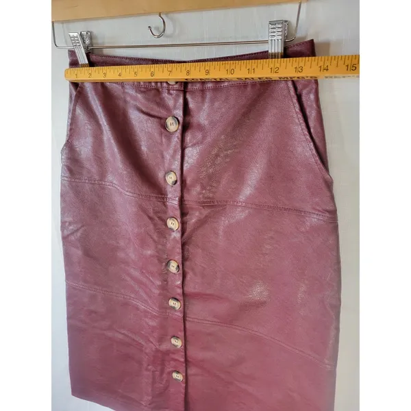 Bohme Faux Leather Skirt Women's Size S Burgundy Button Front Knee Length NWT - Image 5