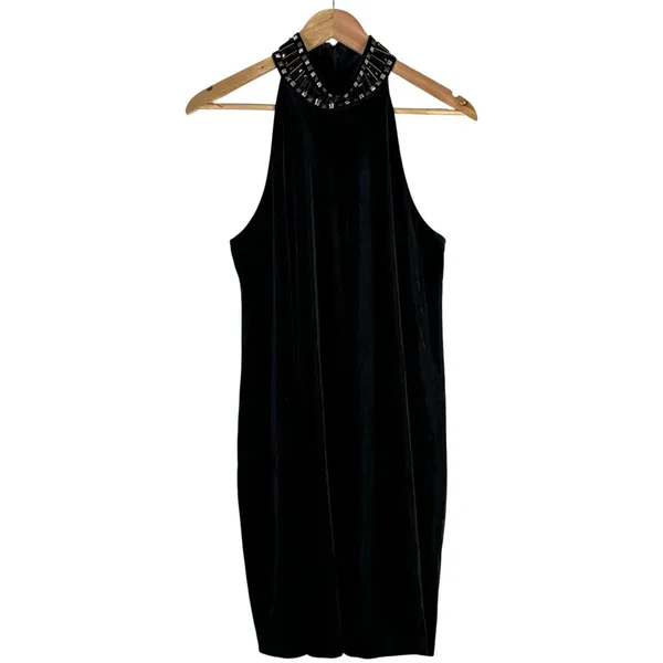 Kaari Blue Womens Glam Beaded Velvet Dress Black Cocktail Evening Event Size L - Image 2