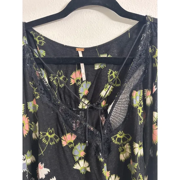 Free People Love Potion Black Top Boho Cottage Coquette Lace Black Medium Womens - Image 3