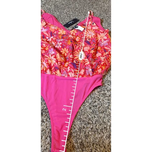 Lulus Pink Floral Surplice Bodysuit Braided Straps Small NWT Summer‎ Tropical - Image 6