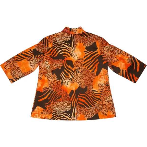 Ellen Tracy Animal Print Topper Coat Orange Brown Zebra Leopard Mock Neck Size 6 - Image 2