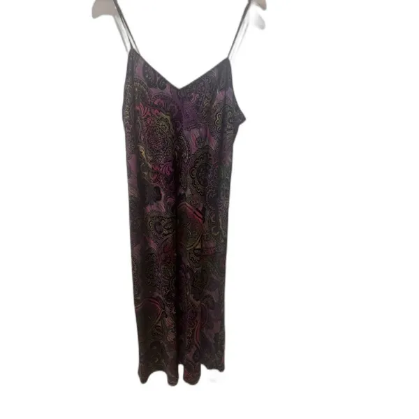 Natori Slip Dress Chemise Spaghetti Straps Purple Paisley Multicolor Midi Size L - Image 6