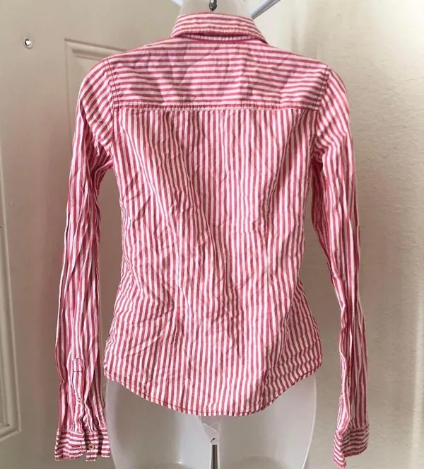 Hollister 2000s Co. pinkish red and white vertical striped button up down fitted shirt long sleeve Measurement in pics Office siren core - Image 2