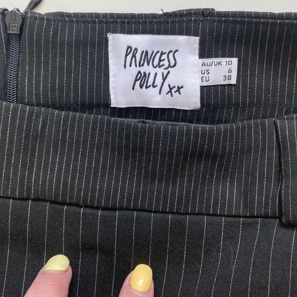 Princess Polly Black Everly Pinstripe‎ Skort Asymmetrical Wrap Front D-Ring 6 - Image 5