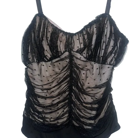 Lulu’s polka dot smocked mesh ruffled black Y2K bodysuit size L‎ - Image 5