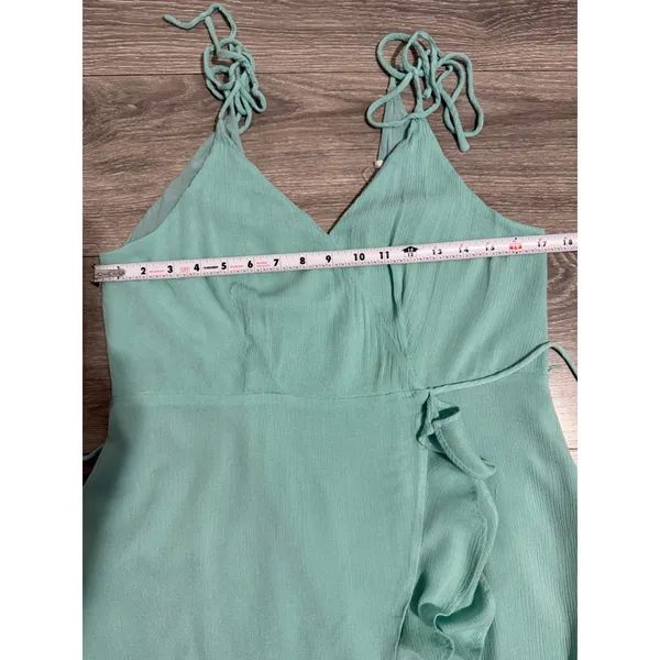 Maxi Wrap Dress Size L Mint Green Ruffle High-Low Cottagecore Coastal Romantic - Image 6