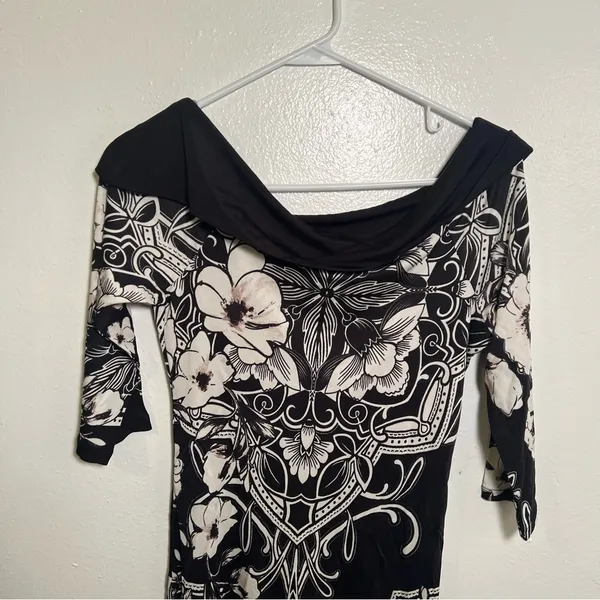 White House Black Market Women's Size Small Off Shoulder Mini Tunic Dress Black - Image 2