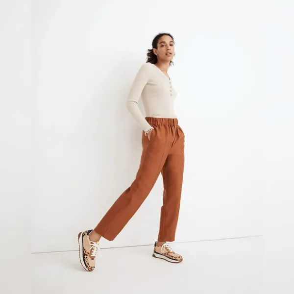 Madewell Tapered Huston Pull-On Crop Pants Burnt Clay Small - Image 11