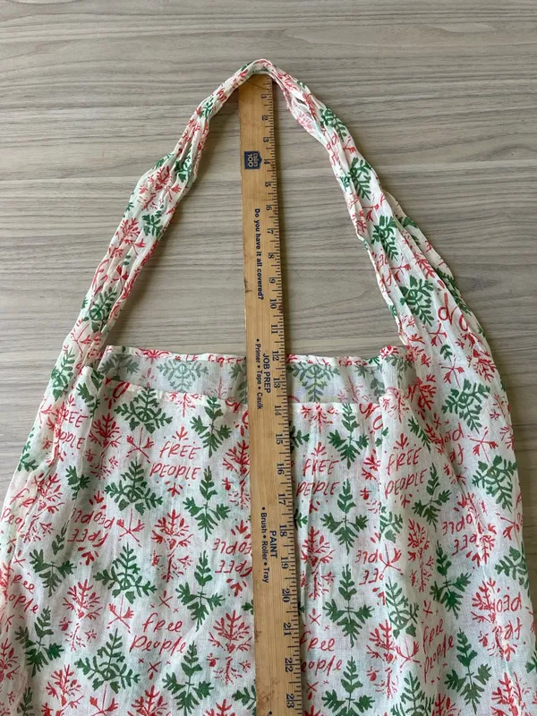 Free People Cream Cotton Tote with Green & Red Botanical Print - Image 5