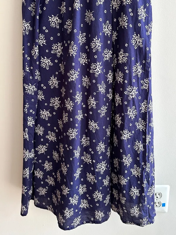 Patrons of Peace Floral Ribbon Tie Smocked Back Midi Dress, Blue, Size Small - Image 13