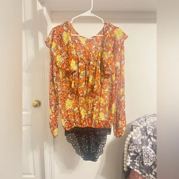 Final price Free People Floral Chiffon Top Say it to Me Bodysuit - Image 2
