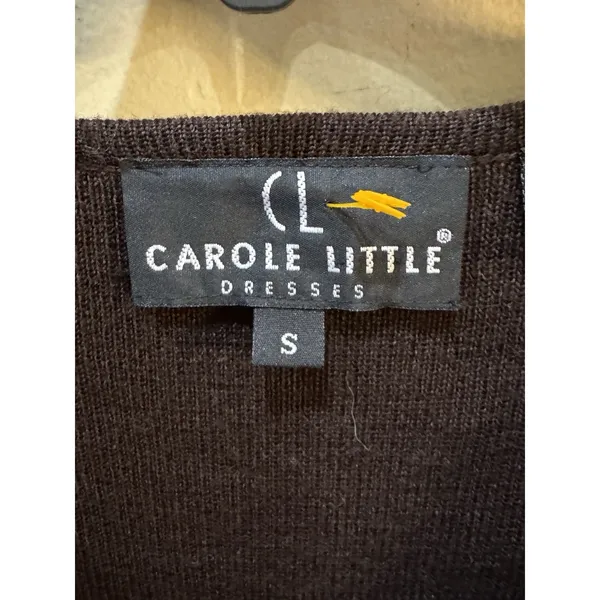 Vintage Carole Little Sweater Dress Duster Floral Embroidered Midi Wool Brown - Image 7