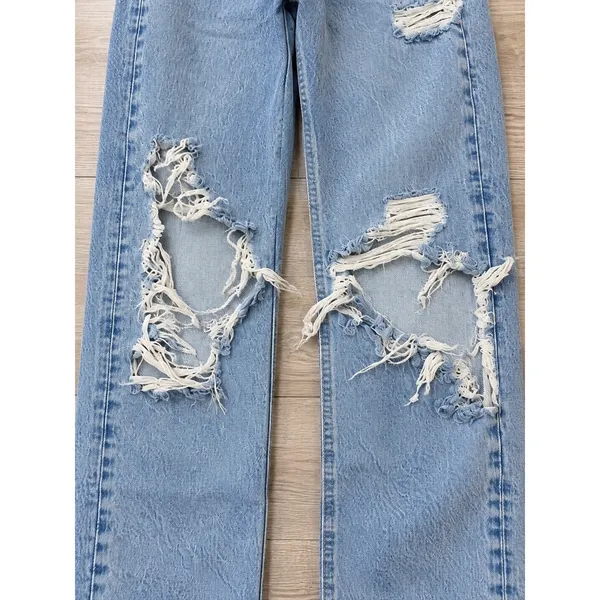 AGOLDE 90s Mid Rise Loose Fit Jeans Size 23 Light Wash Distressed - Image 10