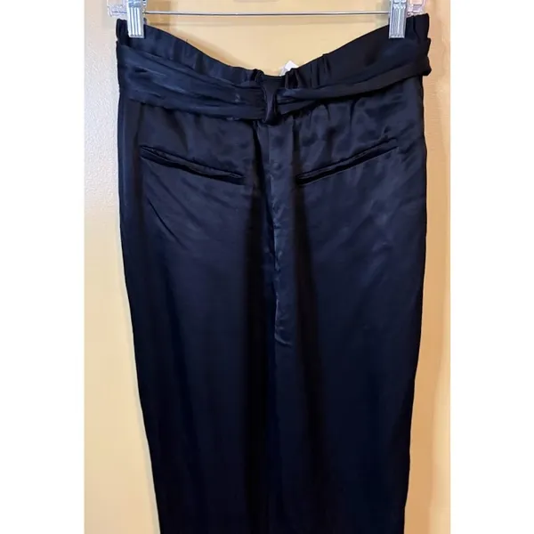 Ett:twa by Anthropologie Satin Trousers 10 Black New Tie Waist High Rise Pants‎ - Image 8