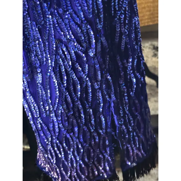 Vintage Blue Sequin‎ Cocktail dress V-Neck Keyhole Back Fringe Hem Sleeveless - Image 5
