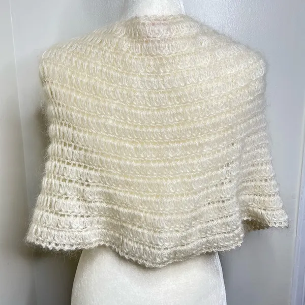 Central Park West Loose Knit Shoulder Wrap Shawl Shrug Mohair Blend Cream Ivory - Image 6