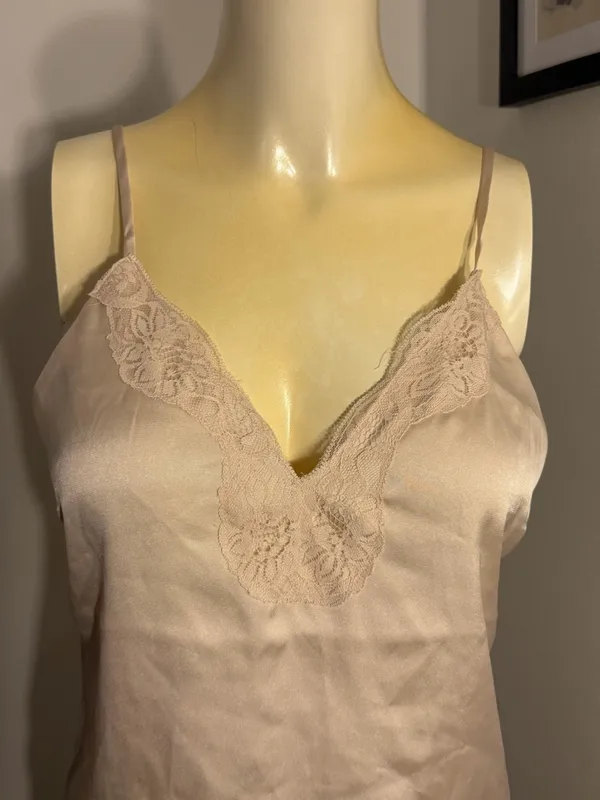 Express Size Small Beige Satin Camisole Tank Top Lace Trim Adjustable Straps - Image 2