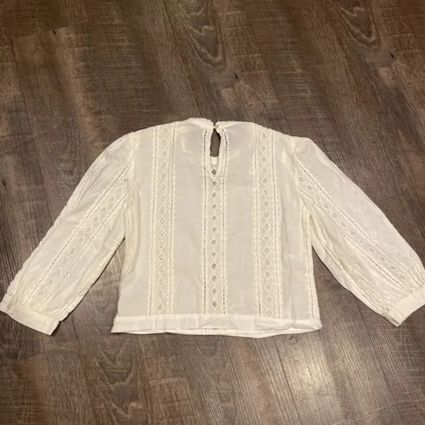 Zara Cropped Style Embroidered Pattern Lace Top In Ivory - Image 2