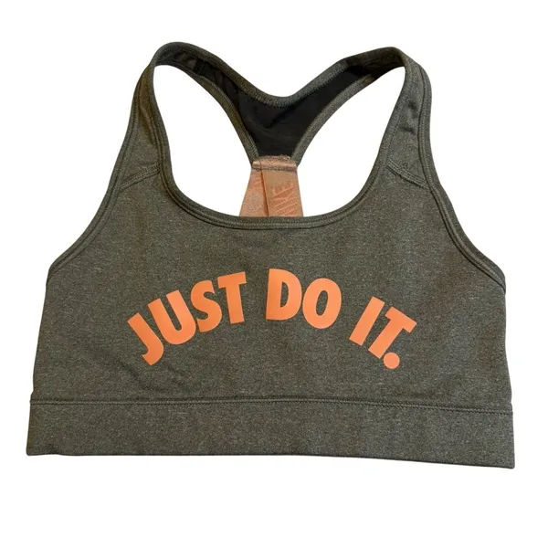 Nike Just Do It Sports Bra Gray Peach‎ Racerback Medium Support Workout Gym - Image 2