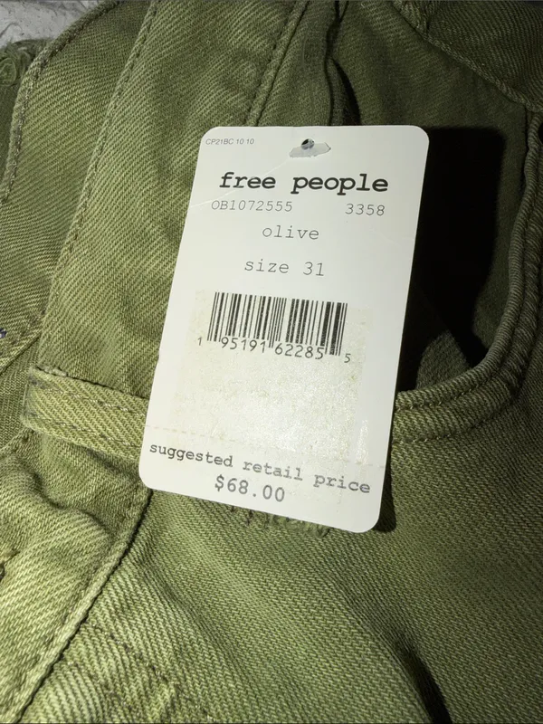 NWT Free People Makai Cutoff Denim Short Olive Garden SZ-31 Frayed Hem - Image 7