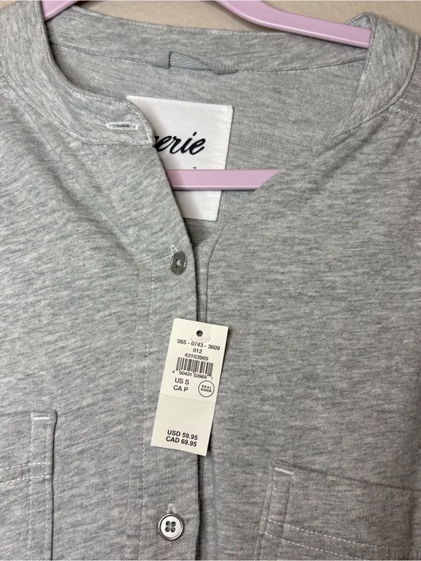 Aerie new button up grey cotton oversized flowy casual - Image 3