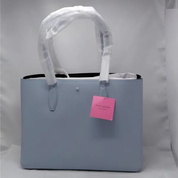 Kate Spade Womens Tote Bag Pale Blue Leather Shoulder Handbag Large Quiet Luxury - Image 7