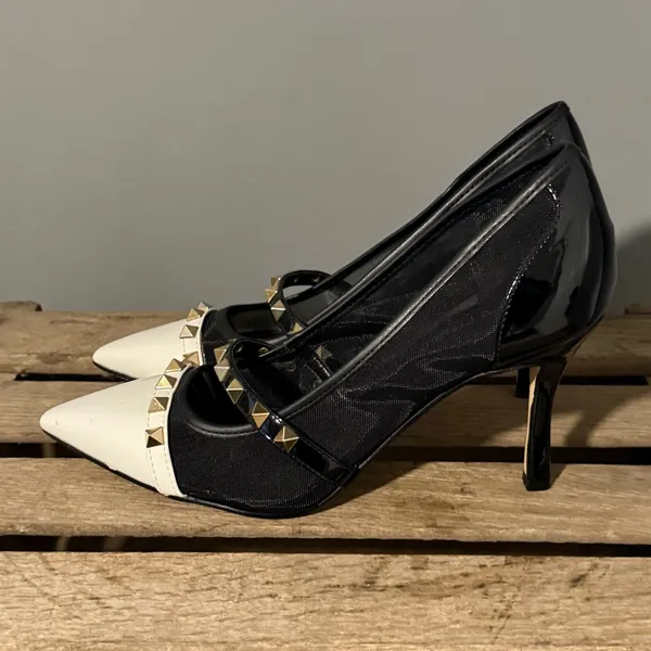NEW Marc‎ Fisher Hadama 8M Black White Studded Heels Rockabilly A26 - Image 8