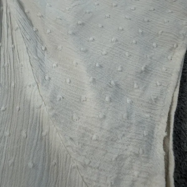 DR2 Women's Small White Swiss Dot Blouse Top V-Neck Embroidered Peasant Boho - Image 2