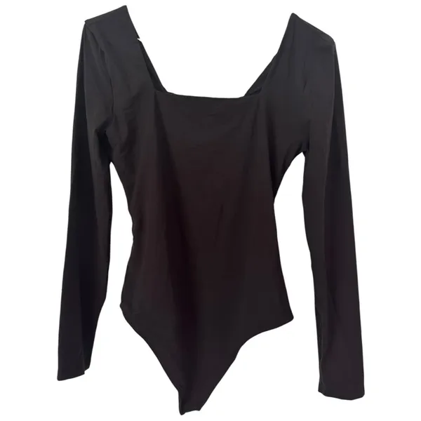 NWT Quince Second Skin Square Neck Long Sleeve Body Thong Bodysuit Black Large - Image 4