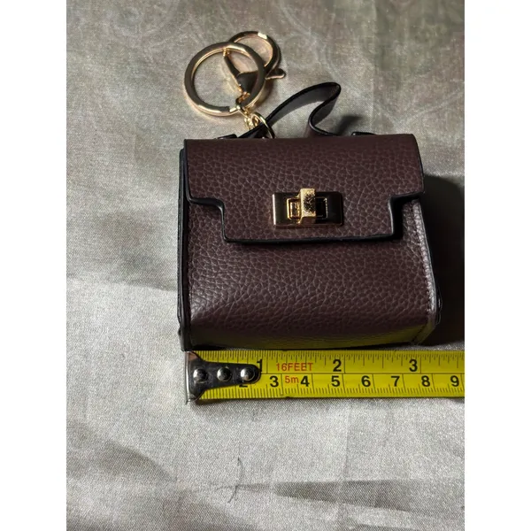 Mini Satchel Keychain Charm Chocolate Brown Pebble Faux Leather Micro Bag - Image 4