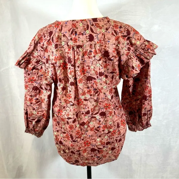 100% cotton pink rose floral oversized ruffle top size XS NWOT - Image 8