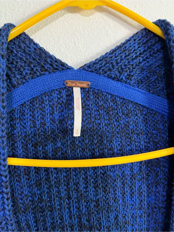 Free People High Hopes Cozy Open-Front Blue Knit Cardigan Sweater Size Small - Image 5