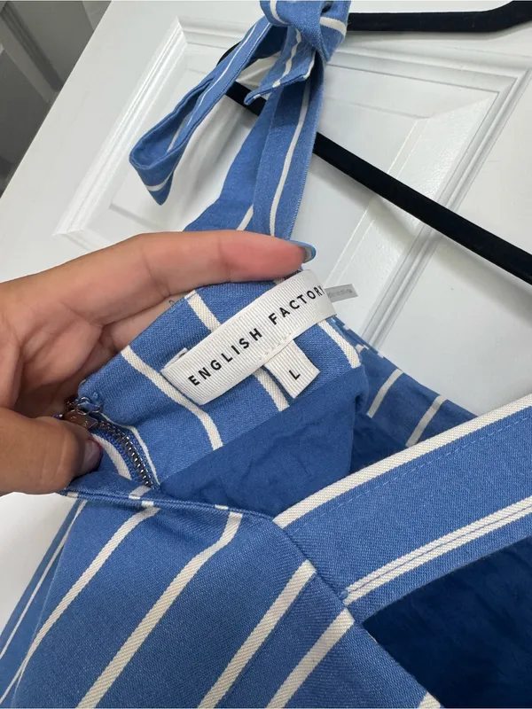 English Factory Blue and White Striped Mini Dress - Image 3