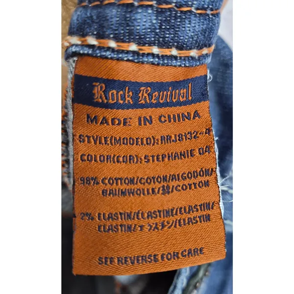 Rock Revival Stephanie Bootcut Jeans Size 29 Flap Pocket Y2K Thick Stitch Blue - Image 7