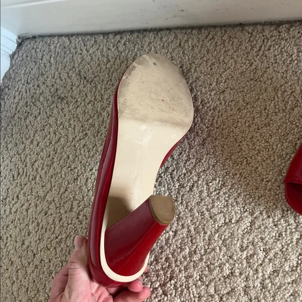 Unlisted Glossy Red Peep Toe Heels - Image 3